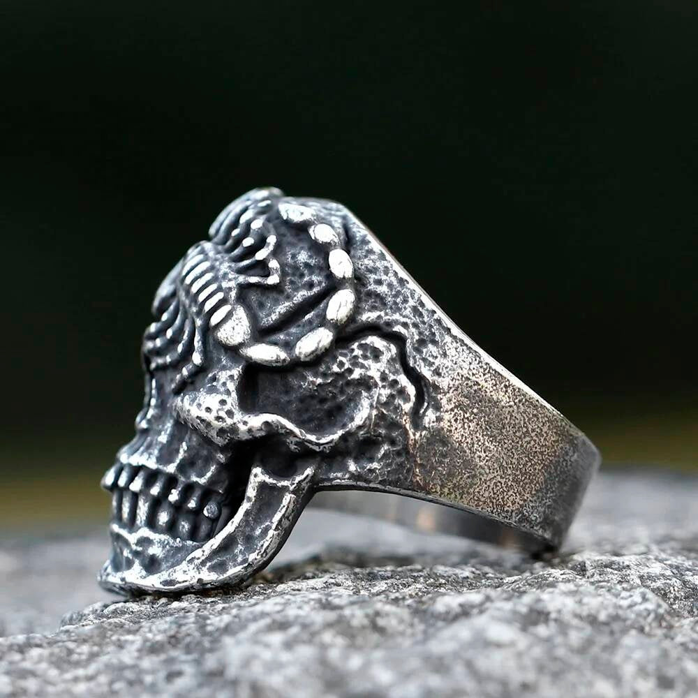 Spider Skull Ring - Heavy Stainless Steel Gothic Demon Punk Jewelry