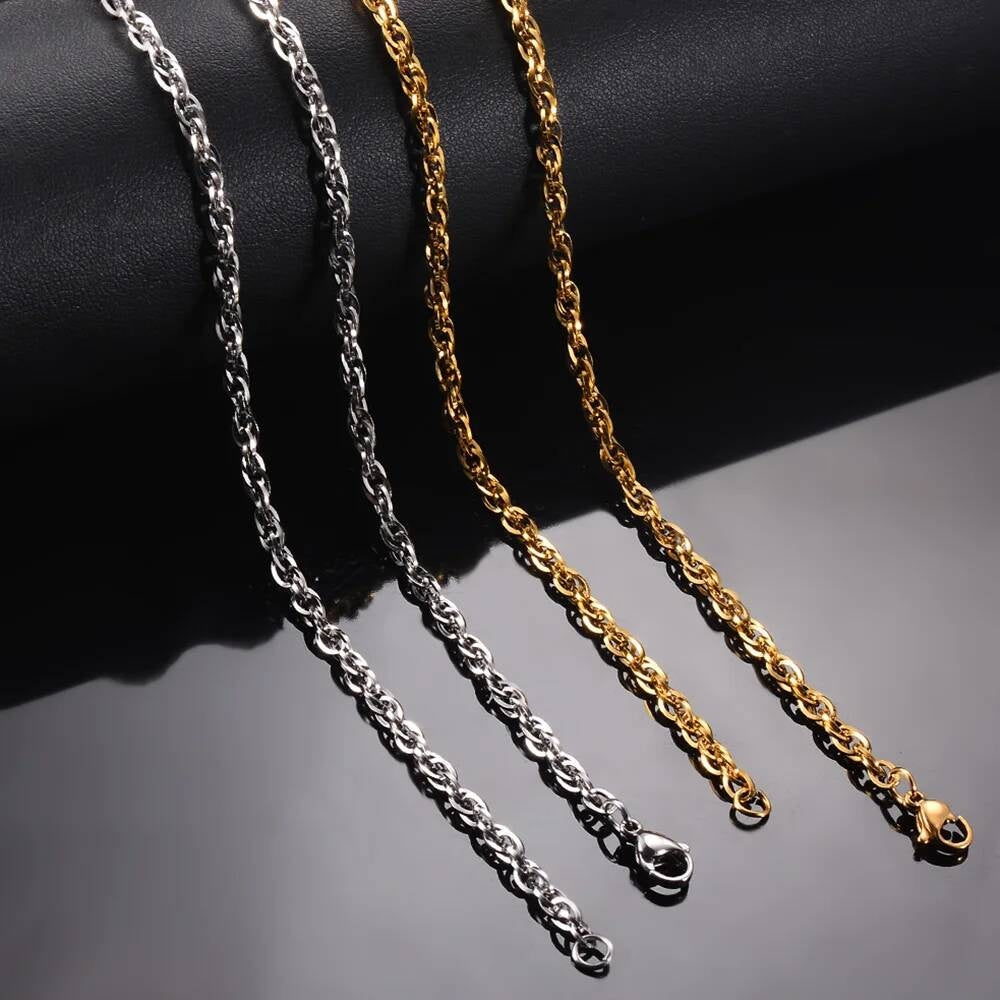 1 piece Width 3mm Stainless steel Double Cable Square Chain Men Women Necklace Jewelry Length 21-80cm