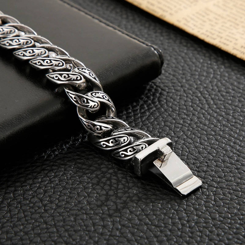 Engraved Name Vintage Cuban Curb Bracelet Men With Ghost Head Easy Hook 316L Stainless Steel