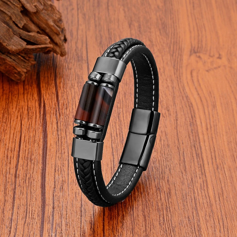 Natural Tiger Eye Agates Crystal Beads Handmade Bracelets Bohemia Style Men Women Leather Bangles Fashion Jewelry Gifts Agate A