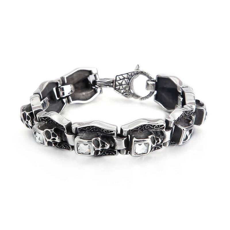 18m Humen Bone Charm Bracelet Mens 316L Stainless Steel Skull Link Chain Jewelry Steel Color 22cm