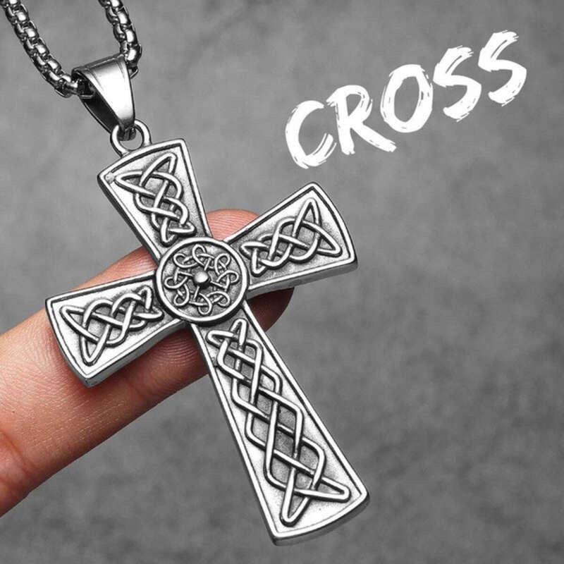 Celtic Cross Pendant Necklace, Elegant Silver Religious Jewelry with Intricate Knot Design N1385-With Chain