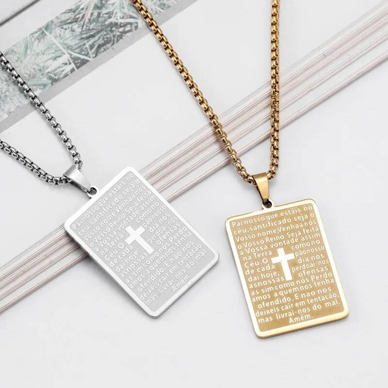316L Stainless Steel Tag Pendant Cross Chain Necklace For Men Religious Accessories