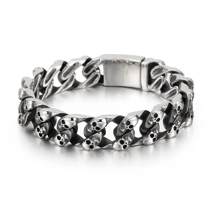15mm Skull Bone Cuban Charm Bracelet For Men Punk Street Culture Fashion Jewelry
