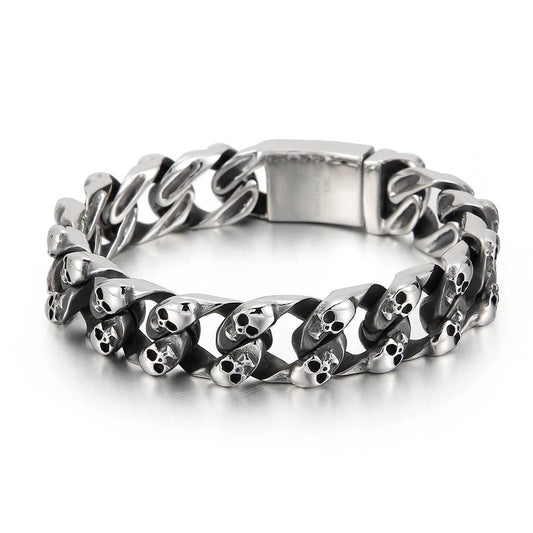 15mm Skull Bone Cuban Charm Bracelet For Men Punk Street Culture Fashion Jewelry