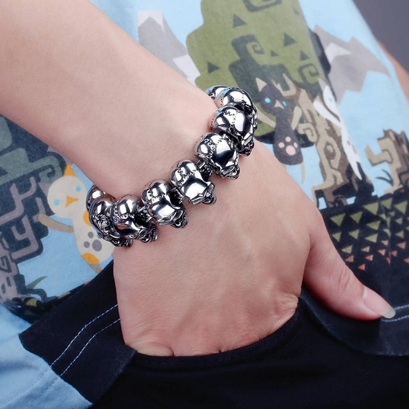 Ancient Demon Bone Ghost Head Bracelet Men Stainless Steel Fashion Skull Chain Bangle