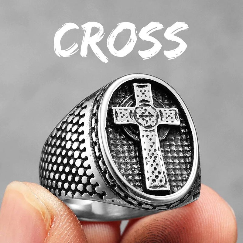 Crusader Cross Ring 316L Stainless Steel Punk Rock Jewelry for Men R1191-Cross