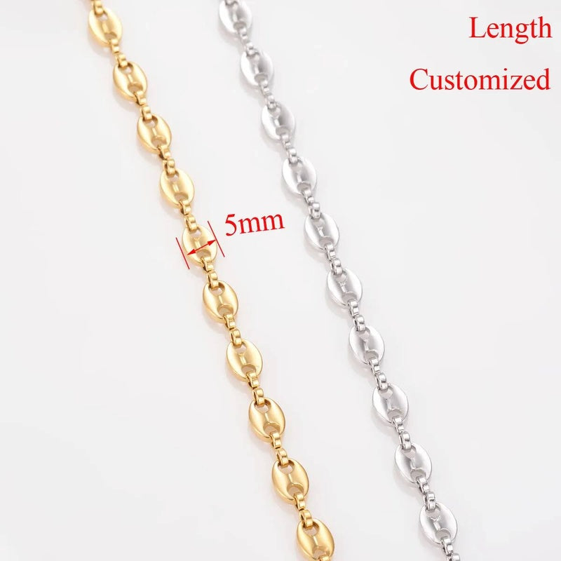 1 piece Stainless Steel Hip Hop Coffee Bean Necklaces Pig Nose Chains Bracelets Punk Necklace