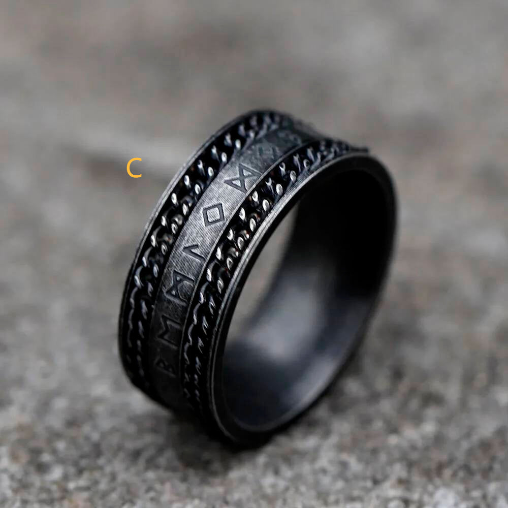 Retro Odin Viking Rune With Rotatable Chain RING Amulet Jewelry