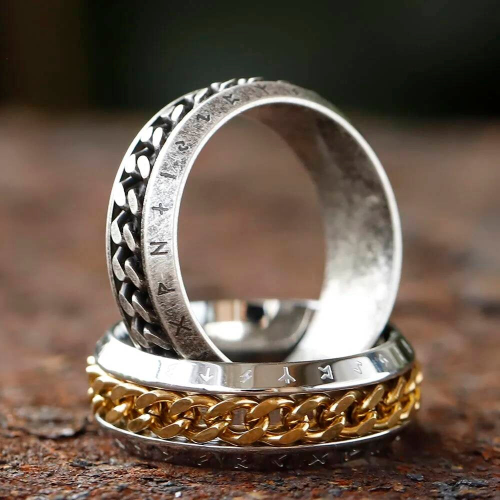 Rotating Rune Chain Ring – 8 mm Titanium Steel Viking Fidget Spinner Band