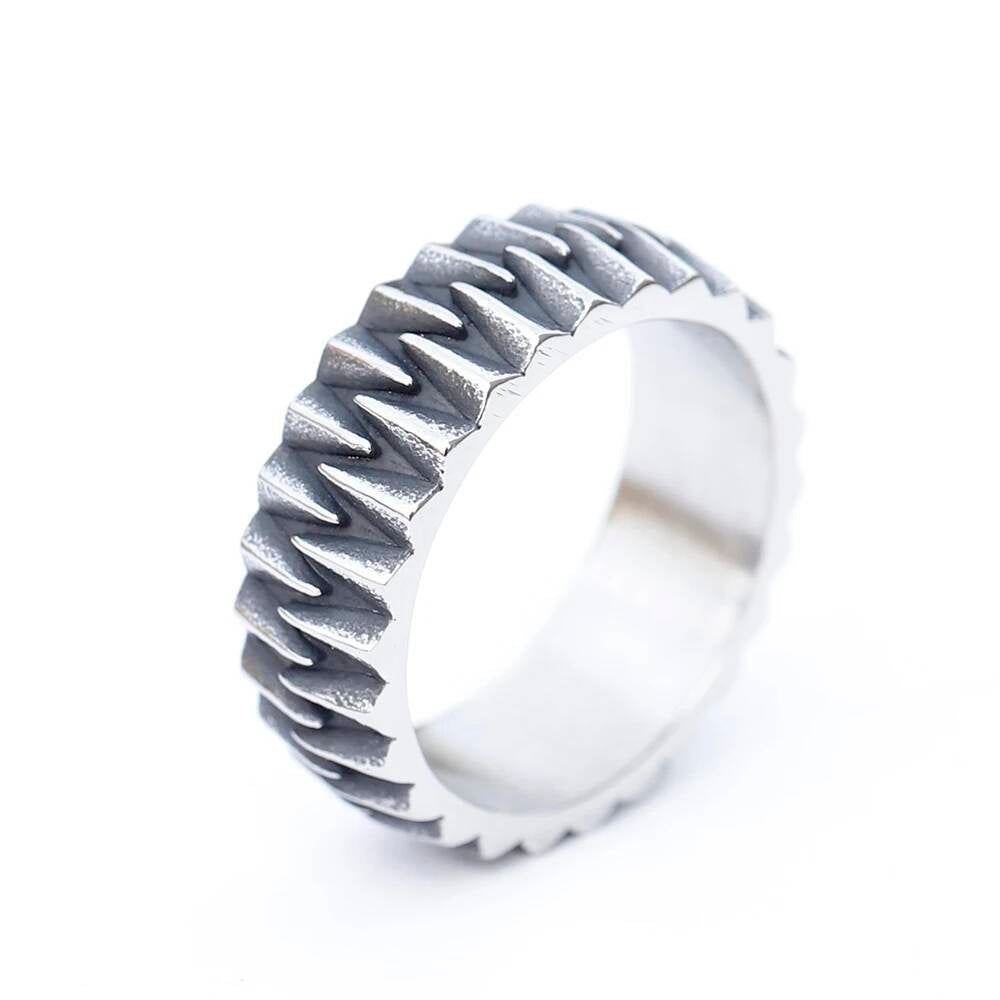 Steampunk Gear Engagement Ring - Retro Industrial Stainless Steel Unisex Jewelry