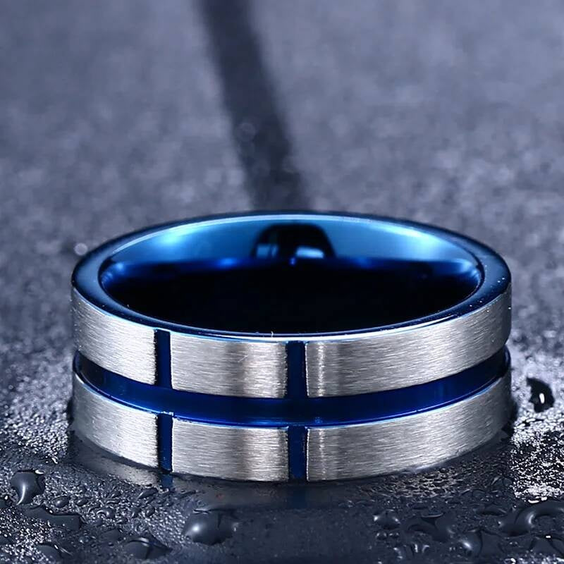 Midnight Blue Accent Ring – 316L Stainless Steel Bold Style Band