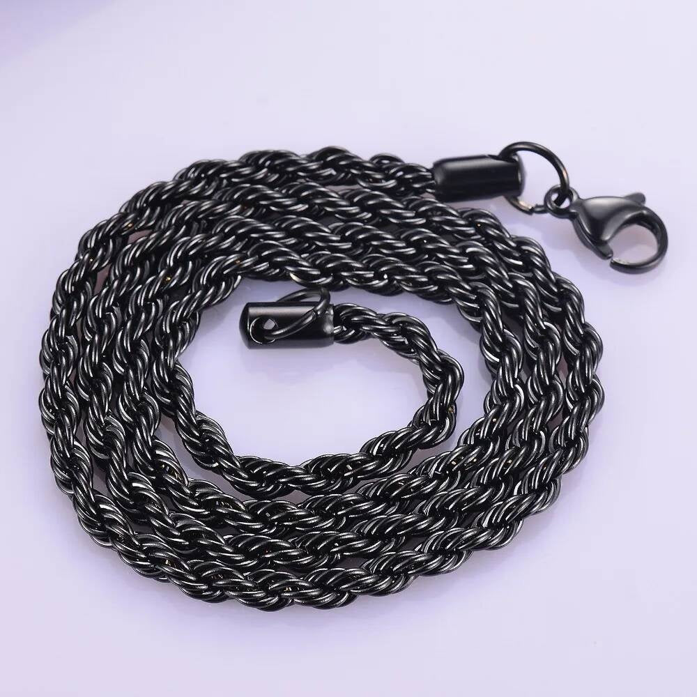 1 piece Stainless Steel Black Necklace Width 2mm/2.5mm/3mm/4mm/5mm/6mm Rope Chain Necklace/Bracelet For Men Women