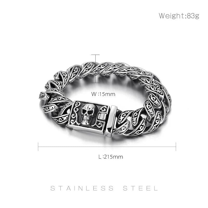 Engraved Name Vintage Cuban Curb Bracelet Men With Ghost Head Easy Hook 316L Stainless Steel