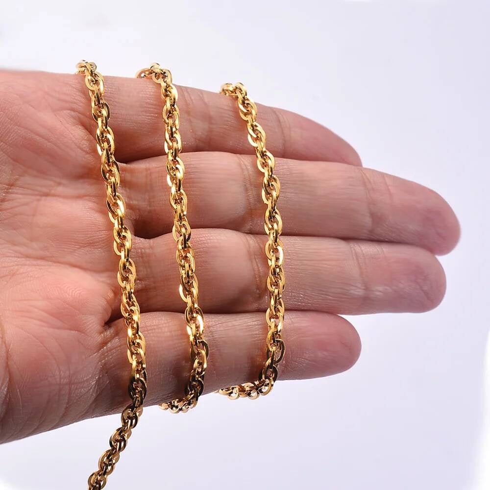 1 piece Width 3mm Stainless steel Double Cable Square Chain Men Women Necklace Jewelry Length 21-80cm