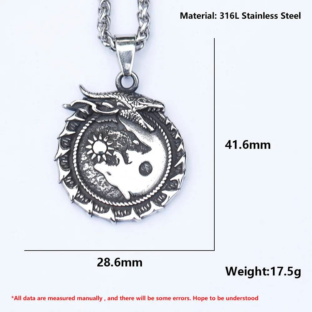 Dragon Sun and Moon Pendant – Silver Norse Dragon Necklac
