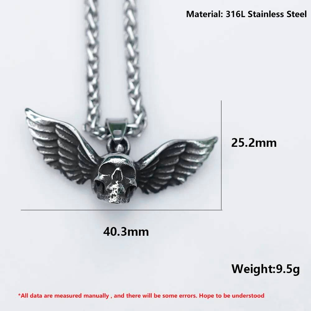 Men's 316L Stainless Steel Skull Wing Necklace Punk Vintage Gift