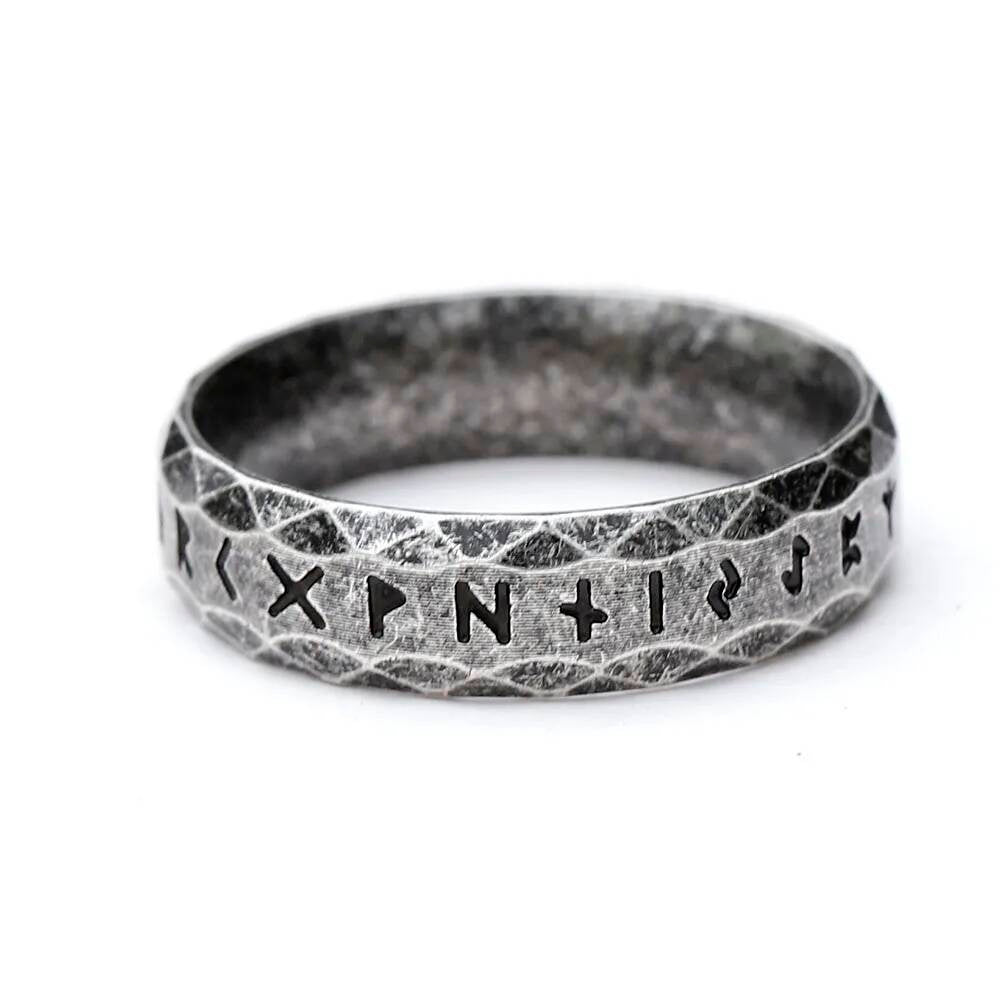 6 mm Vintage Viking Rune Ring – 316L Stainless Steel Norse Amulet (Unisex)