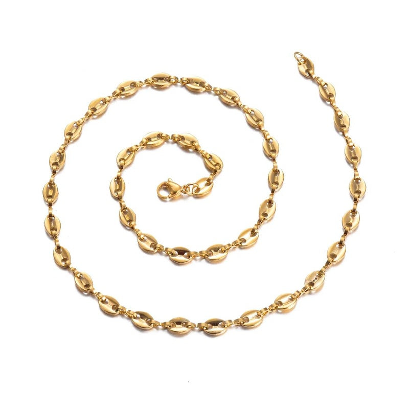 1 piece Stainless Steel Hip Hop Coffee Bean Necklaces Pig Nose Chains Bracelets Punk Necklace