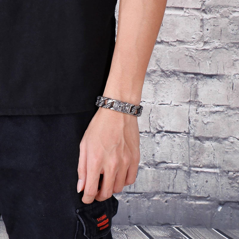 Stainless Steel Serpentine Ghost Skull Cuban Curb Link Chain Bracelet For Men Male Hollywood Gift