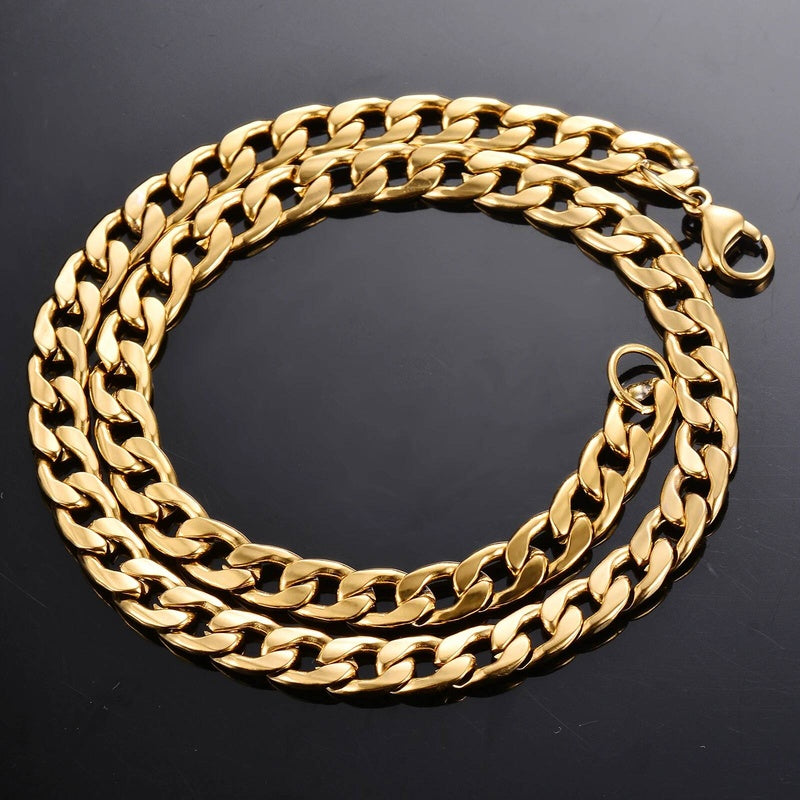 1 piece Length 21cm-100cm Gold Color Flat Necklace 3mm-9.5mm Stainless Steel Curb Link Chain for Men Women