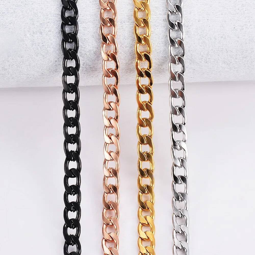 1 piece Width 3/4.5mm Flat Curb Chain Stainless Steel Necklace 3 Colors