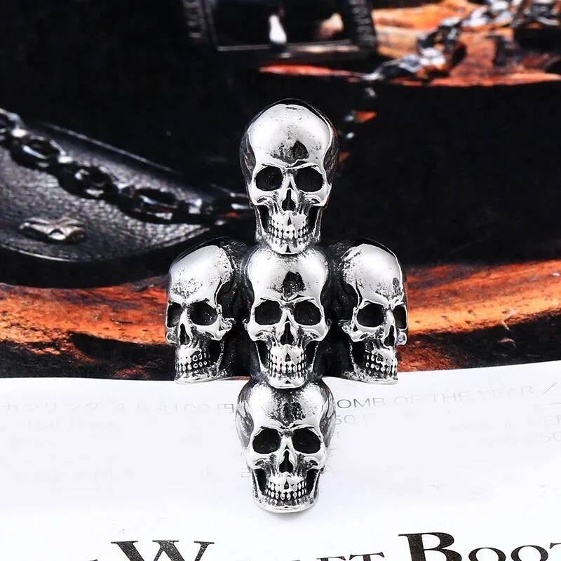 Multi Skull Ring in Stainless Steel – Gothic Punk Biker Statement Jewelry