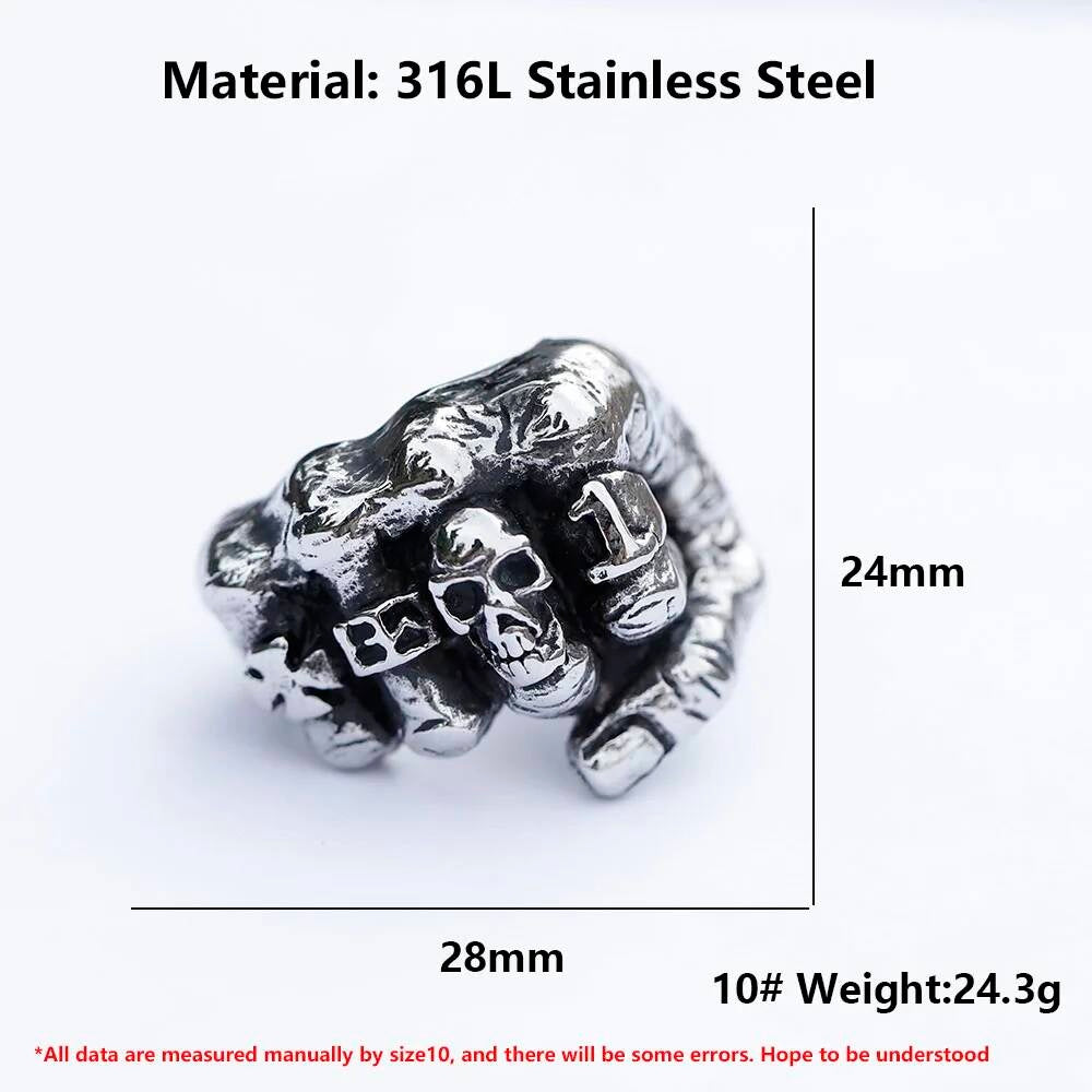 Men’s Skull Fist Ring – Gothic Punk Stainless Steel Biker Jewelry