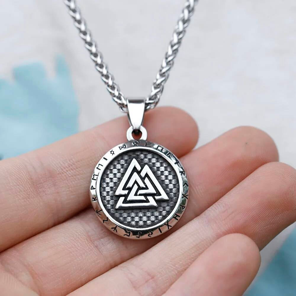 Viking Rune Pendant Necklace - Stainless Steel Norse Symbol Amulet for Men