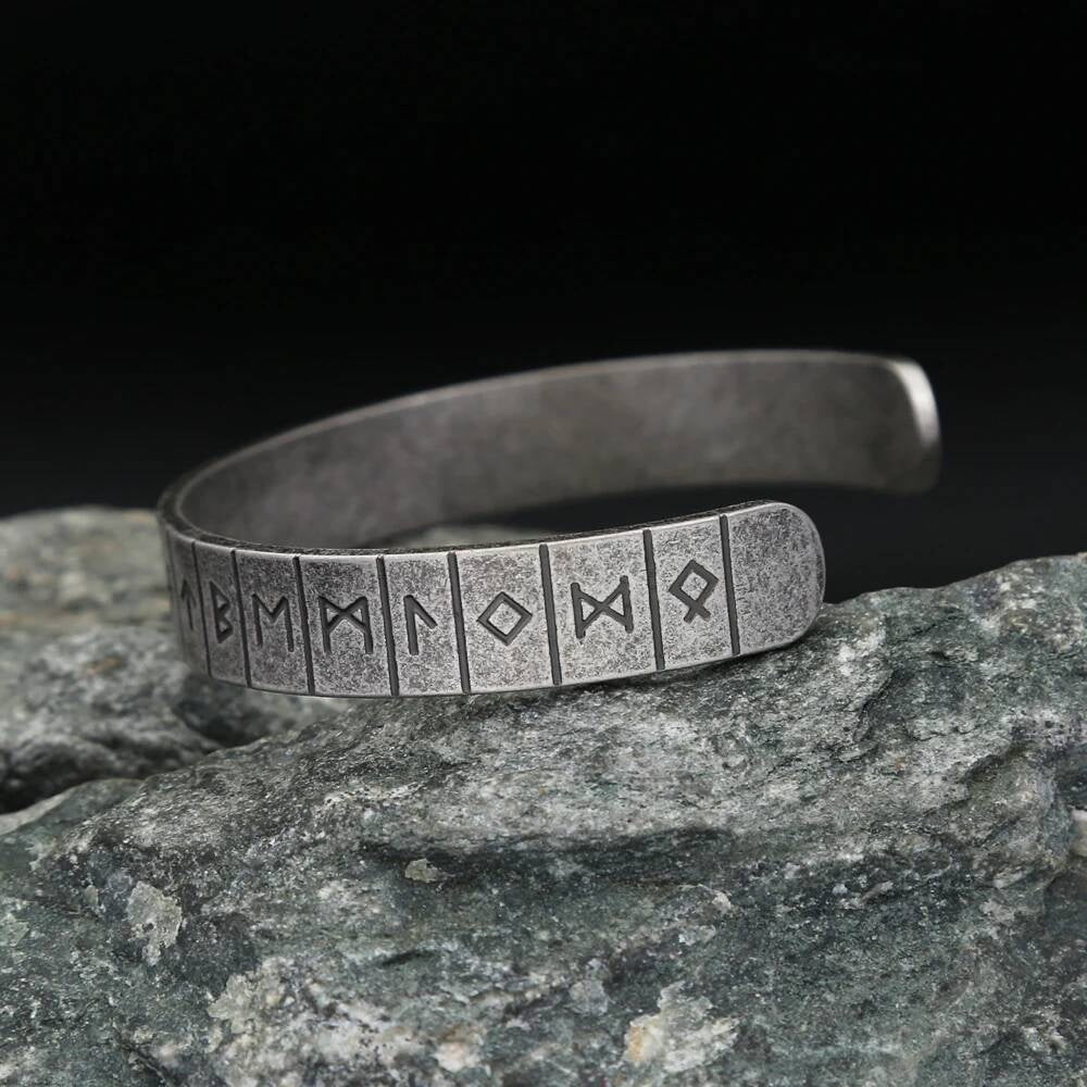 Norse Rune Bracelet – Elder Futhark Viking Stainless Steel Cuff Bangle