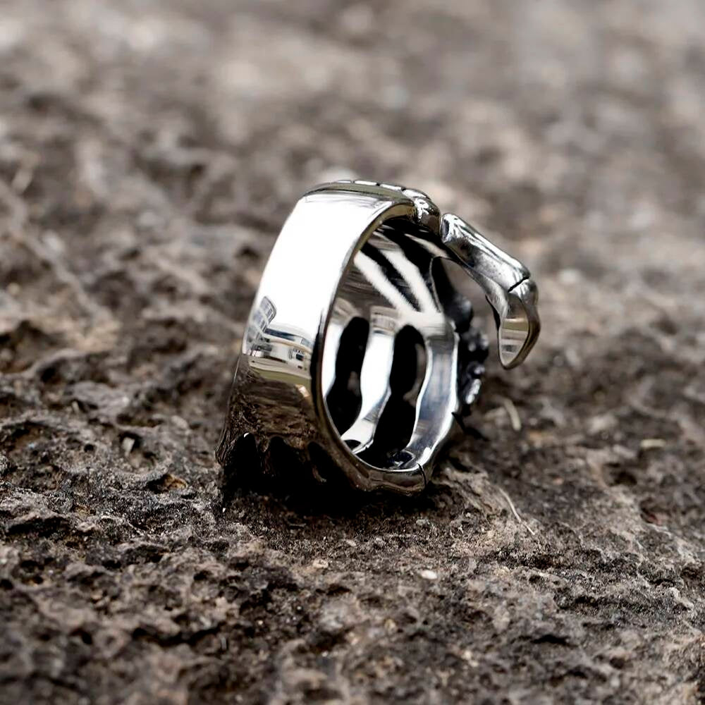 Caarium Finger Skull Ring - Gothic Stainless Steel Men's Fashion Jewelry