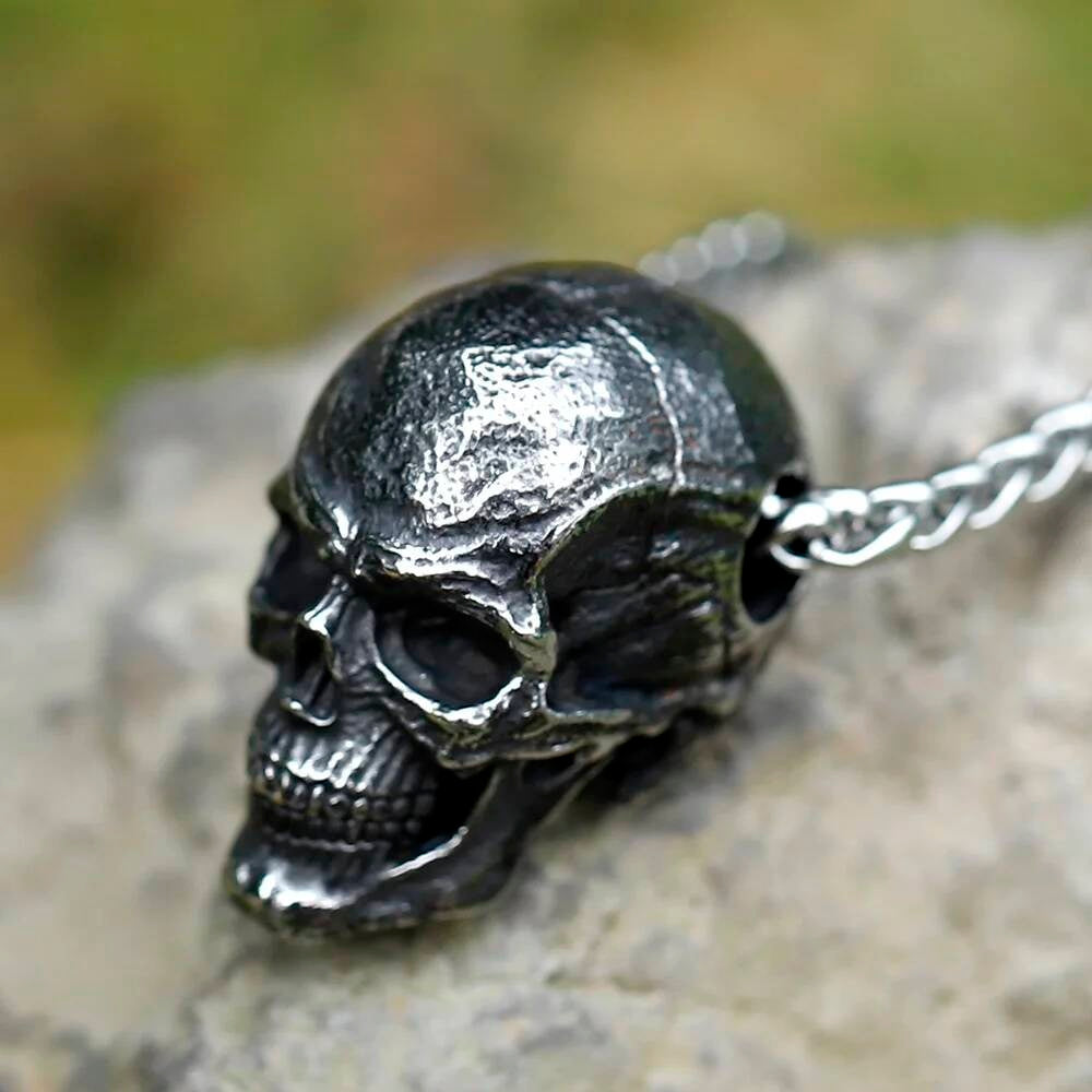 Skull Pendant Necklace, Silver Gothic Jewelry with Detailed Skull Design