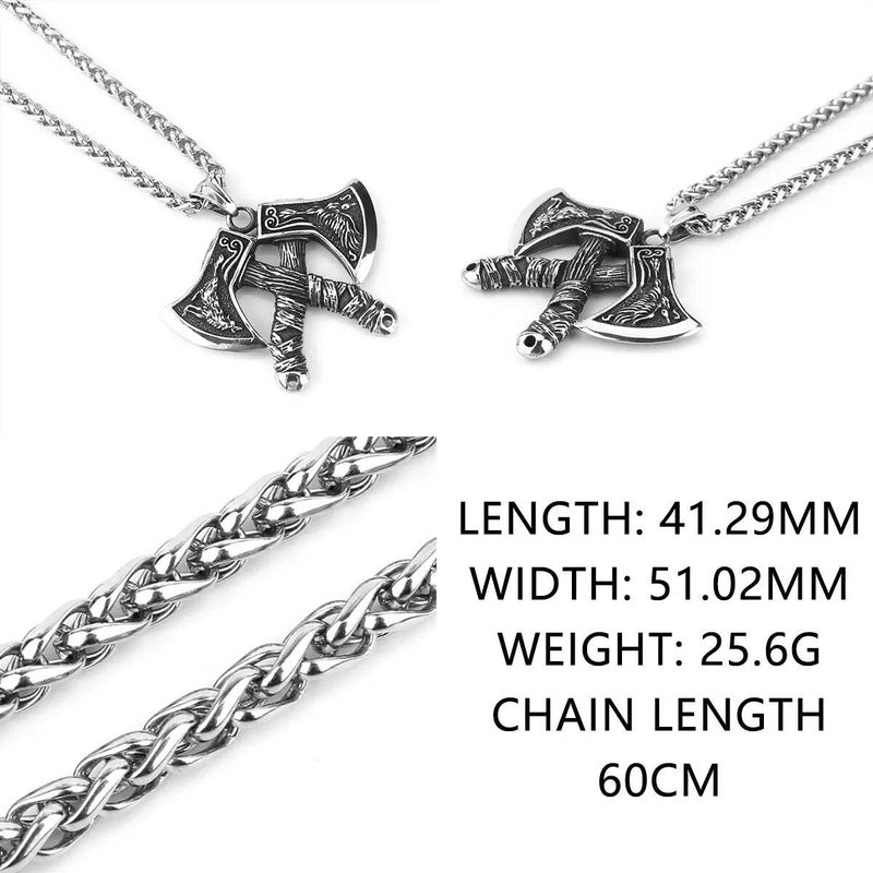 Viking Battle Axes Pendant Necklace – Norse Symbol of Strength and Warrior Spirit