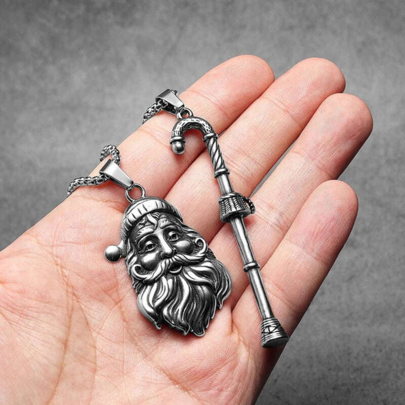 316L Stainless Steel Santa Claus Head Pendant Necklace