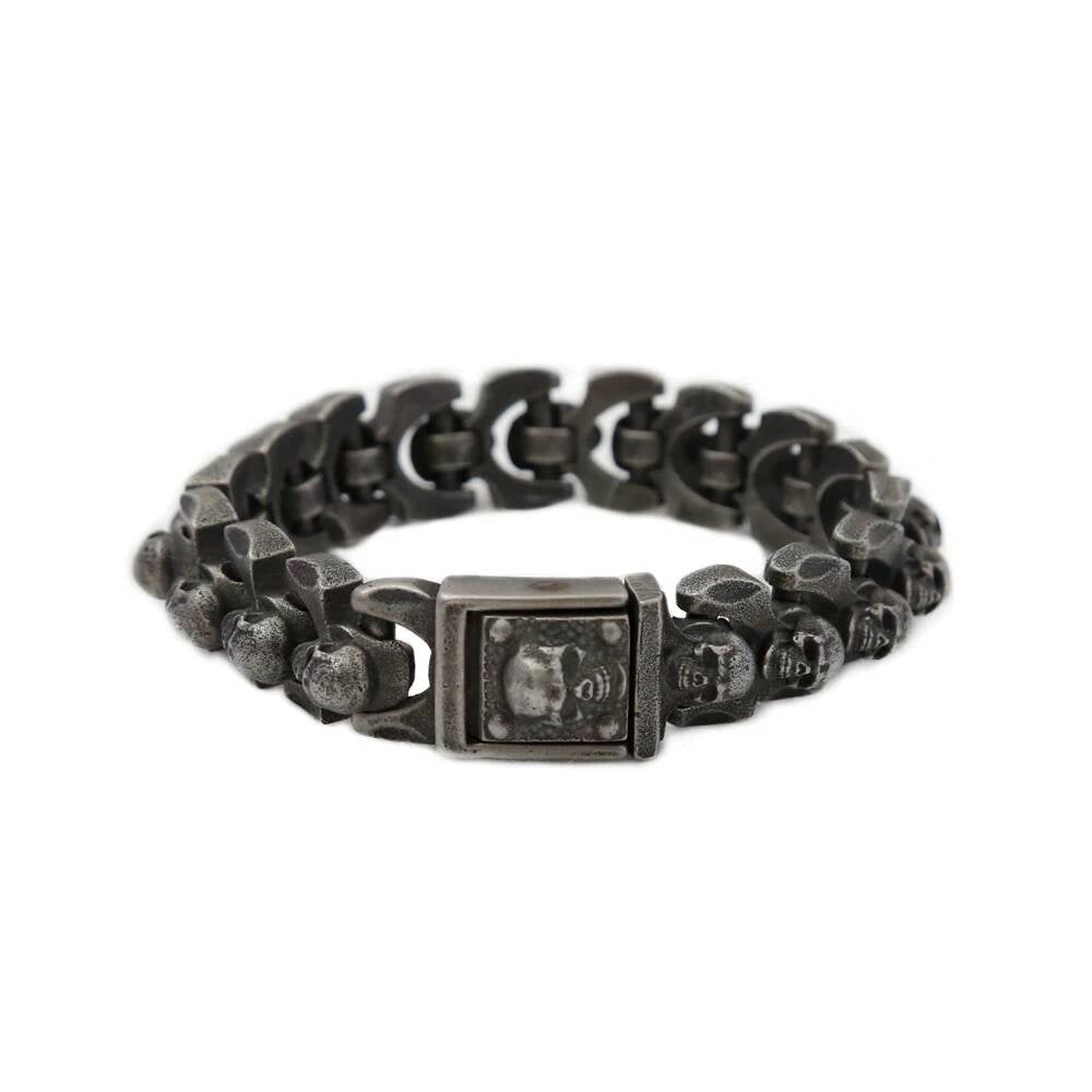 Vintage Gothic Skull Link Bracelet for Men 316L Stainless Steel Punk Biker Rock Chain Jewelry Style B 22cm