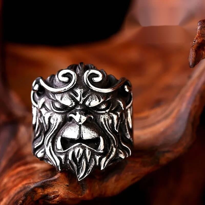 Wukong Head Ring – 316L Stainless Steel Mythical Monkey King Band Gold