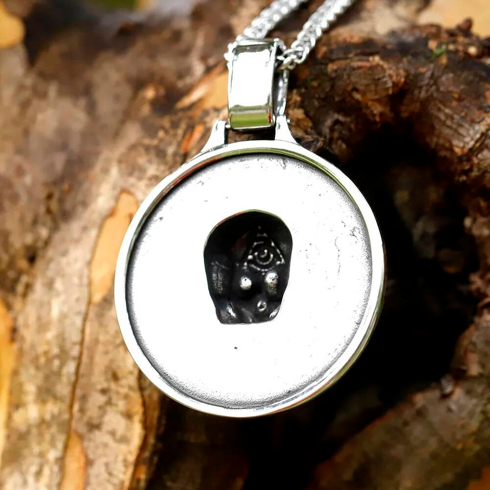 Skull with Eye Pendant Necklace, Silver Gothic Jewelry with Intricate Mandala Design