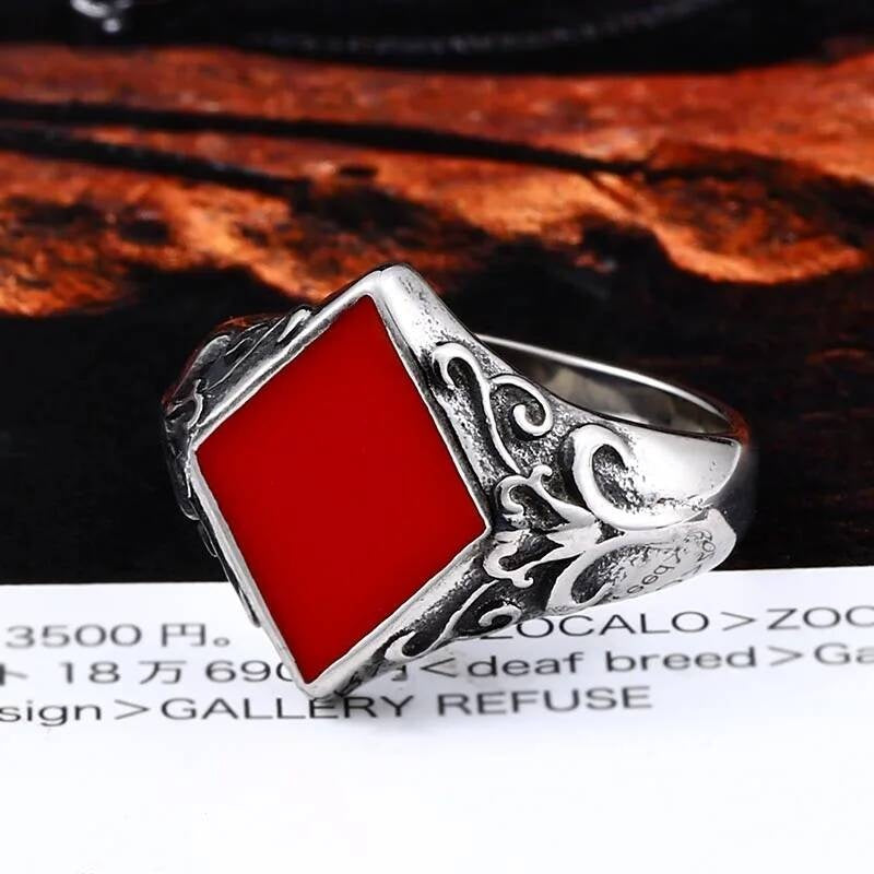 Red Diamond-Rhombus Stainless Steel Ring – 316L Bold Unisex Band
