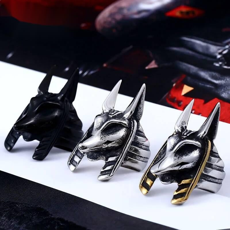The Kaen Chronicles Anubis Ring – 316L Stainless Steel Mythic Guardian Band Gold