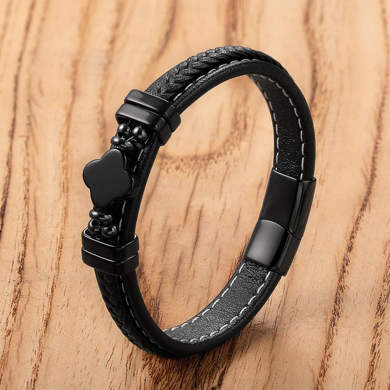Black Braided Leather Bracelet with Green Jade Beads - Stylish Multi-Layer Magnetic Clasp Jewelry for Casual Wear and Gifts Style-D