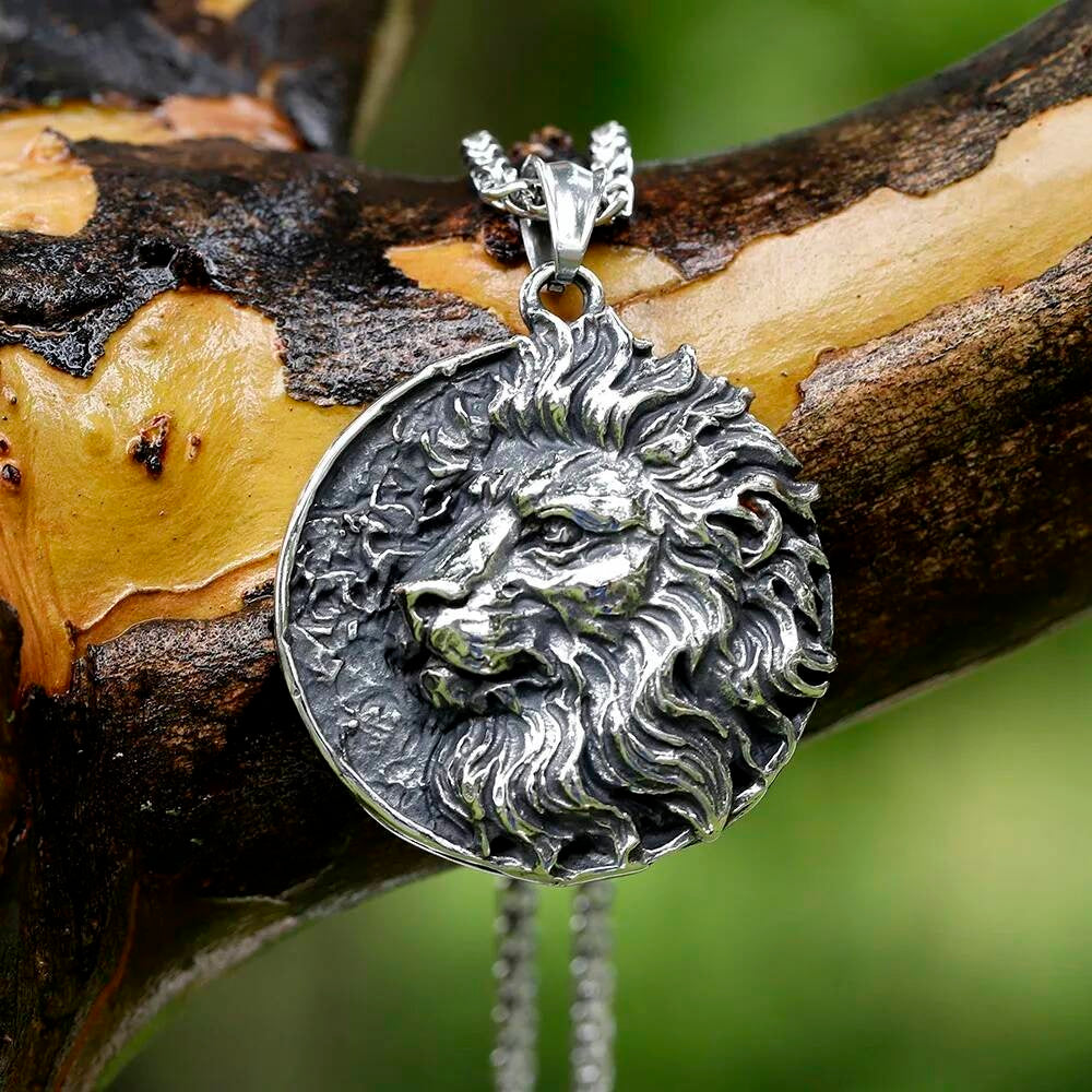 316L Stainless Steel Viking Lion Head Pendant Necklace for Men Women Nordic Mythology Jewelry Gift