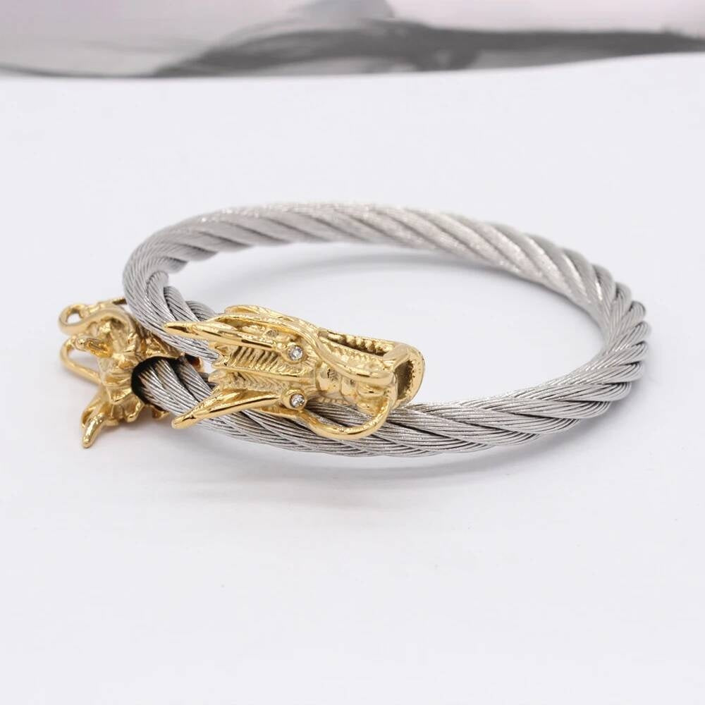 Viking Dragon Head Twisted Cable Bracelet – Stainless Steel Style B