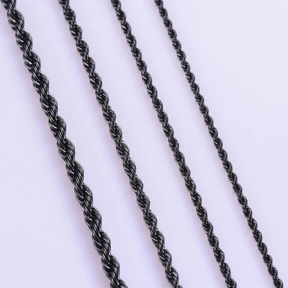 1 piece Stainless Steel Black Necklace Width 2mm/2.5mm/3mm/4mm/5mm/6mm Rope Chain Necklace/Bracelet For Men Women