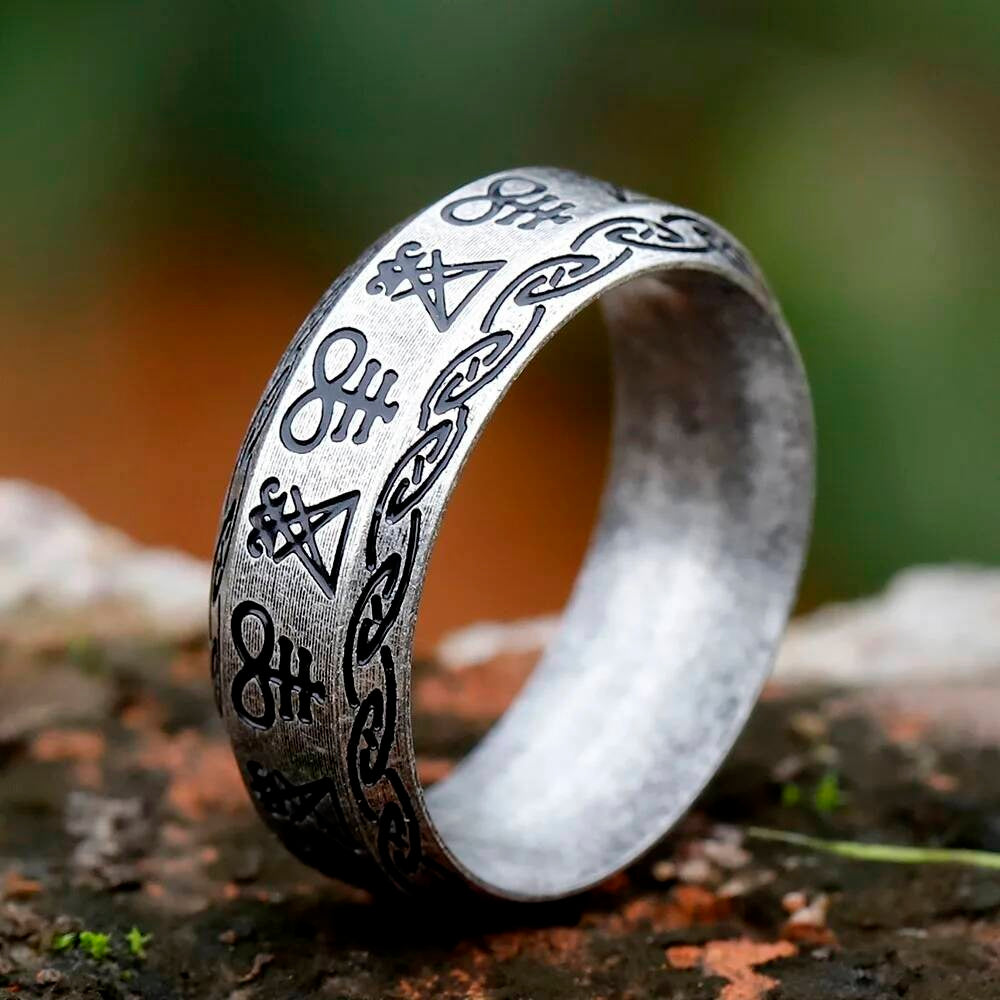 Lucifer Seal Signet Ring – 316L Stainless Steel Gothic Pagan Statement Band retro