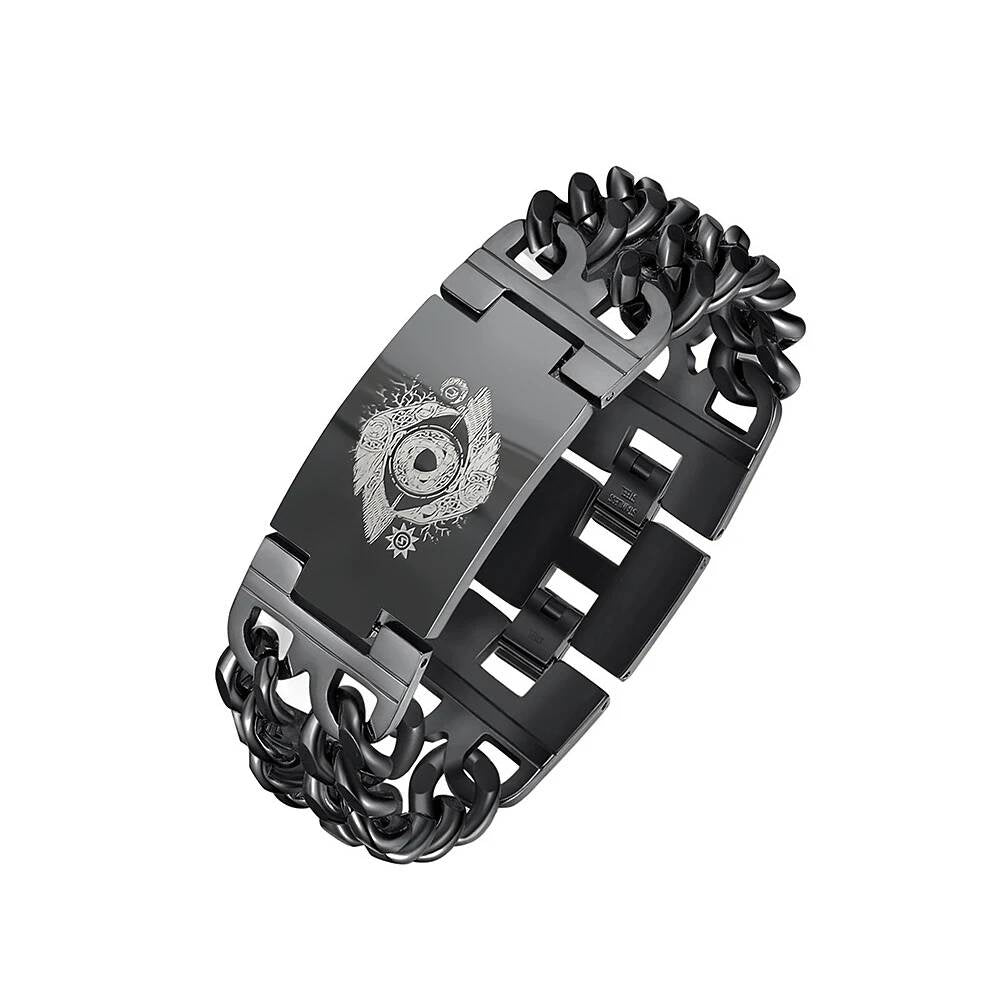 Black Stainless Steel Wolf Head Bracelet – Viking Chain Style D