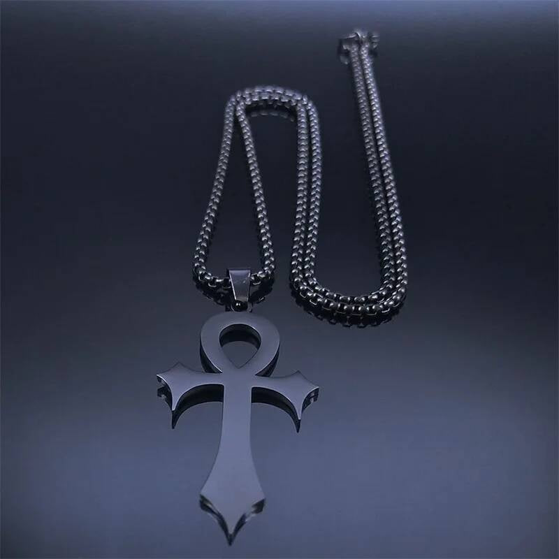 Goth Necklace Stainless Steel Ancient Egypt Anka Cross Pendant With Chain For Men Women Gothic Accessories