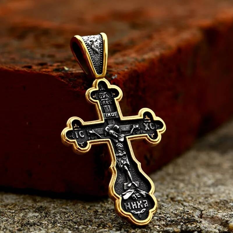 Men's 316L Stainless Steel Jesus Cross Pendant Necklace Religious Punk Jewelry LP-668-gold CN
