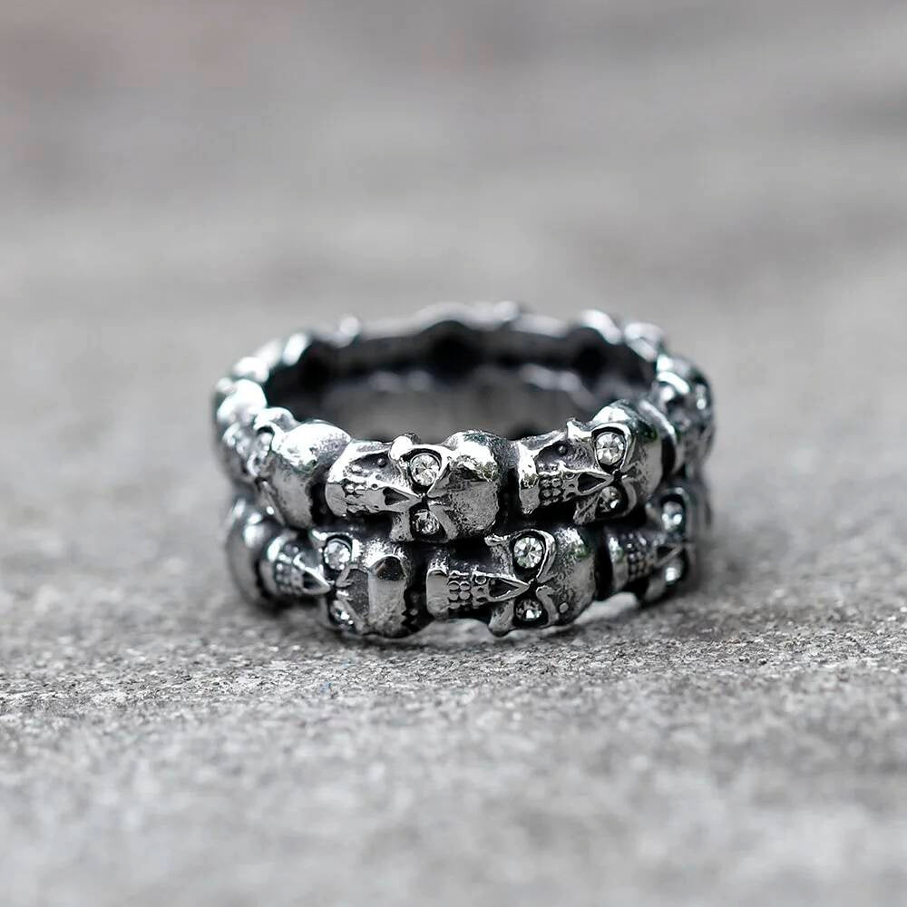 Aegishjalmur Zircon Skull Ring - Viking Symbol Stainless Steel Gothic Jewelry