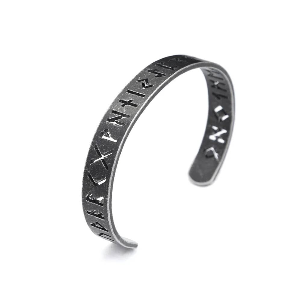 Viking Rune Stainless Steel Cuff Bracelet – Norse Mythology Jewelry for Men Style B