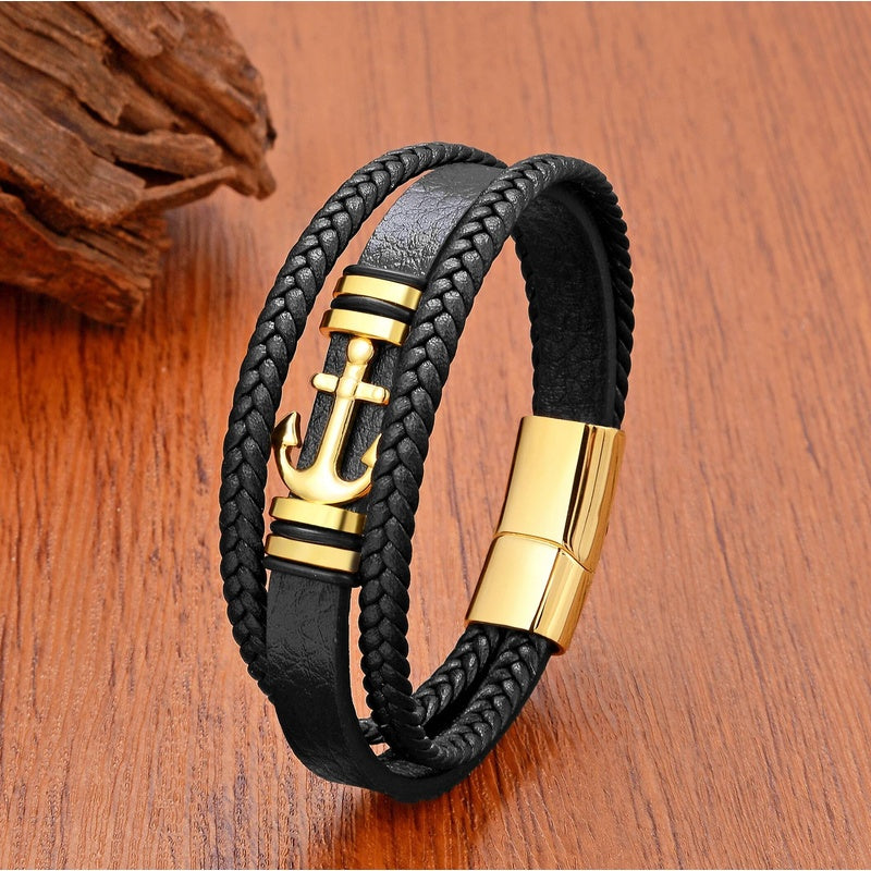 Black Braided Leather Bracelet with Green Jade Beads - Stylish Multi-Layer Magnetic Clasp Jewelry for Casual Wear and Gifts Gold Metal